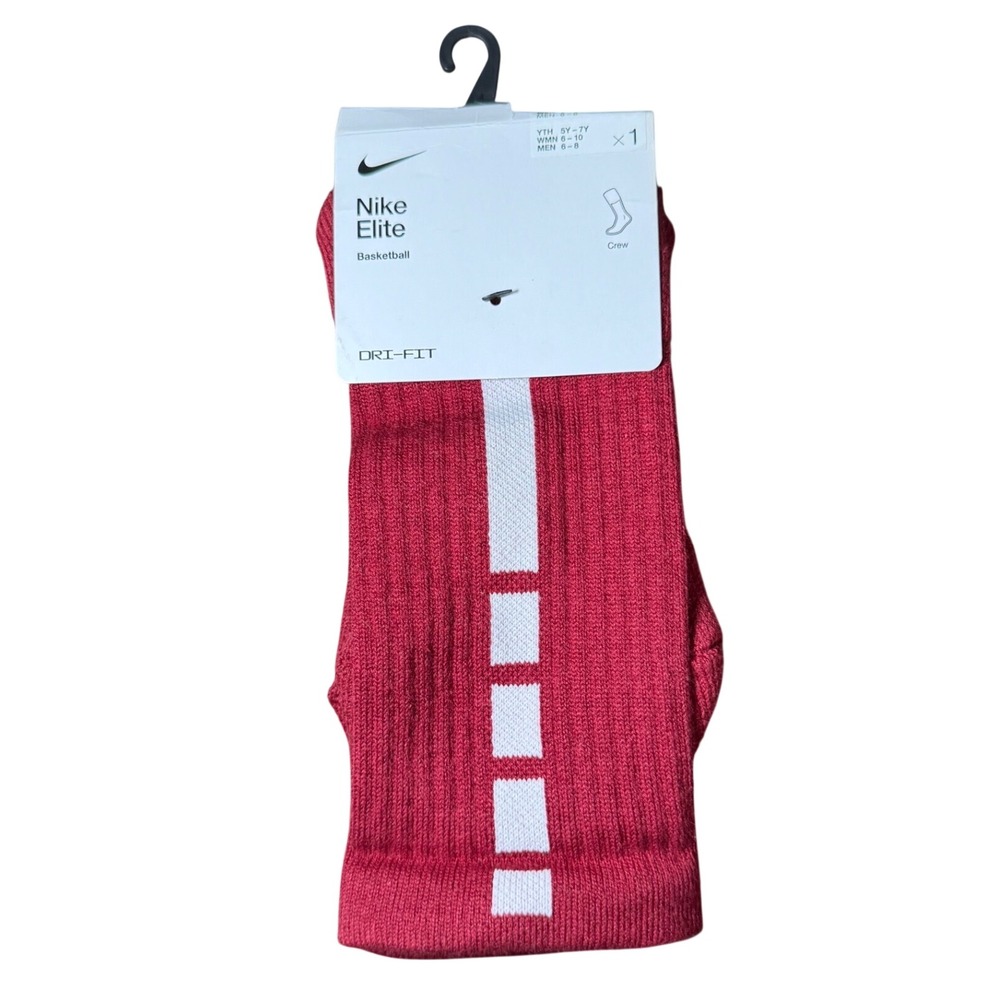 Nike Elite Basketball Crew Socks Dri-Fit Crimson Red White SX7622-613 Size M NEW
